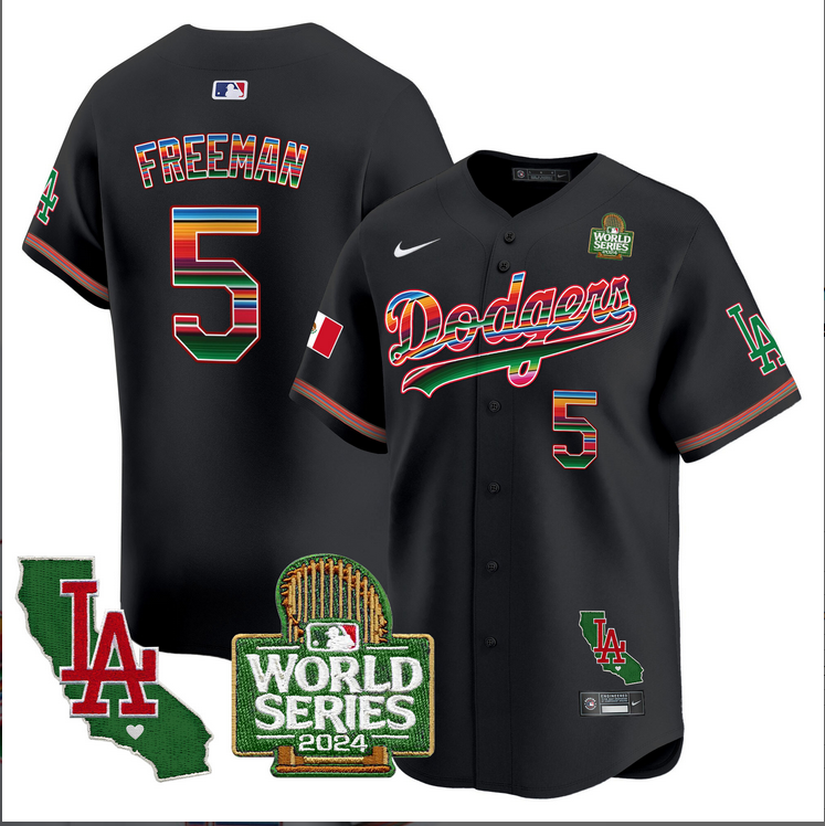 Men MLB Mexico Los Angeles Dodgers #5 Freeman black 2024 World Series Champions Patch Jersey 20241105->los angeles dodgers->MLB Jersey